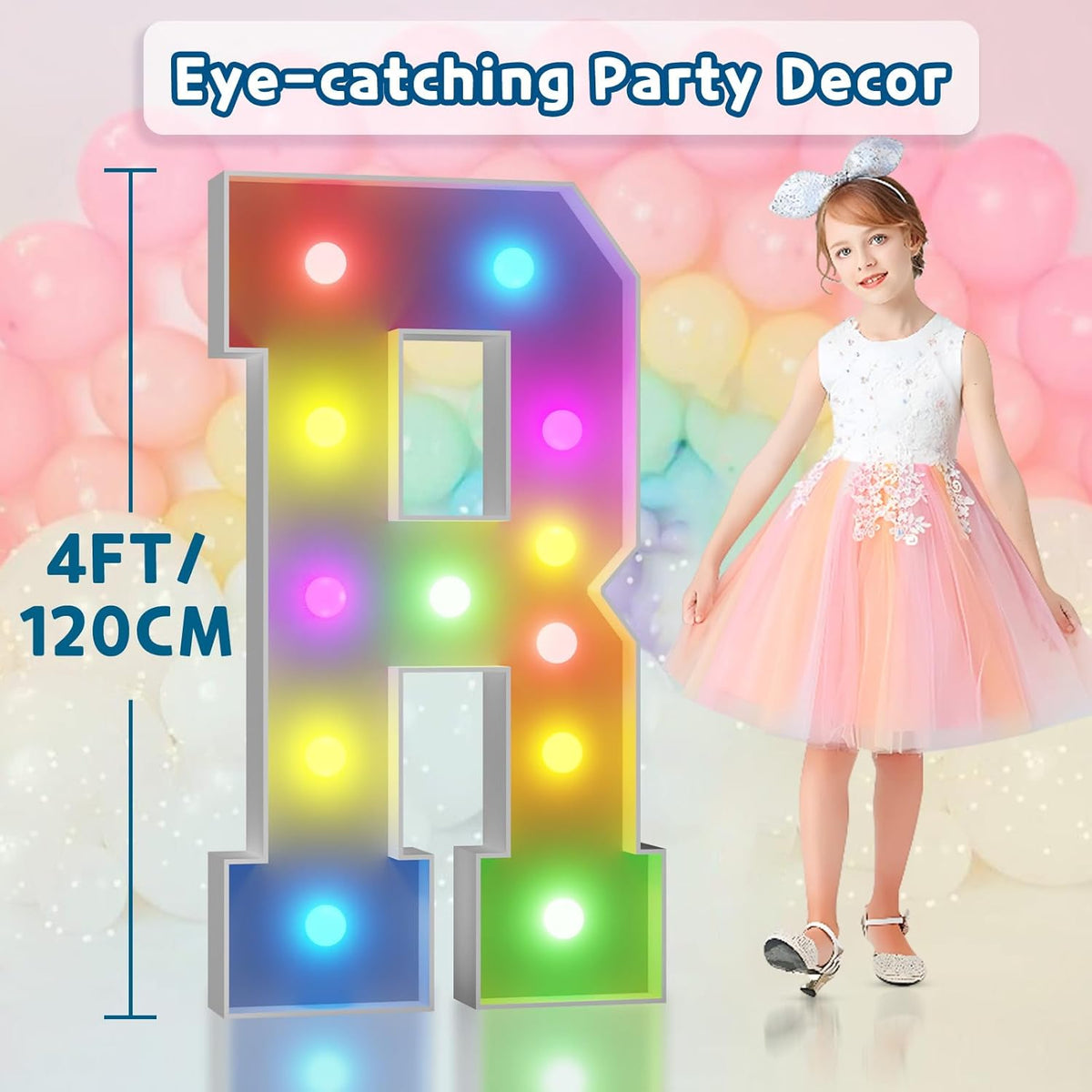 imprsv 4FT Colorful Marquee Light Up Letters R, 18 Colors Light Up Letters Alphabet Sign with