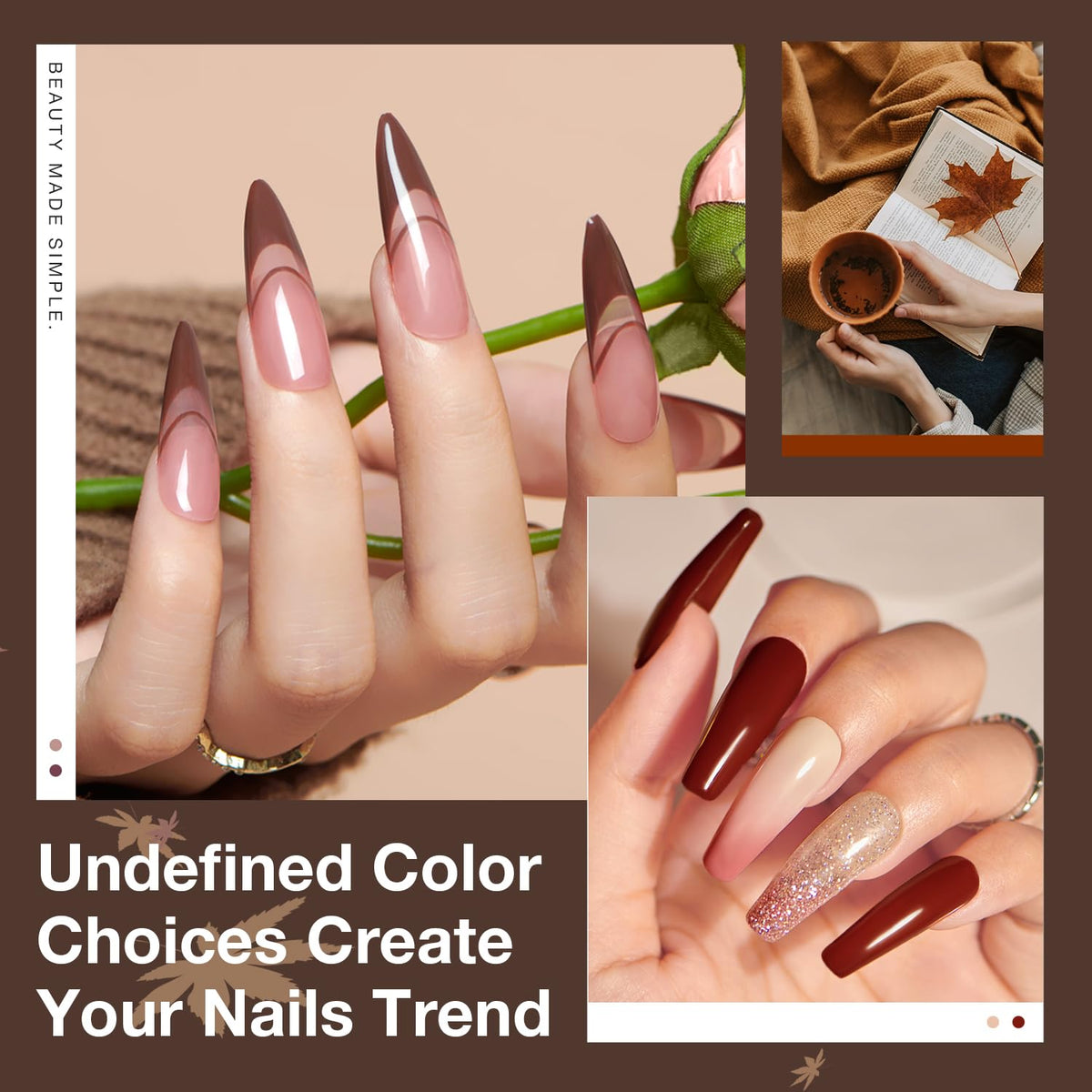 AZUREBEAUTY Dip Nails Powder Starter Kit 8 Colors with Nail Sticks Nude Brown Giltter Shimmer Set