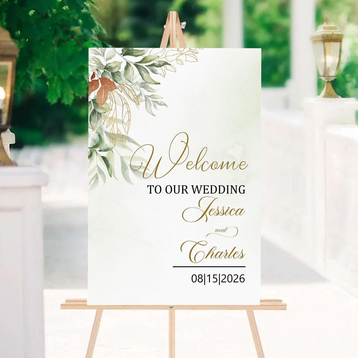 Eucalyptus Wedding Welcome Sign Template, Greenery and Gold Printable Sign for Reception, Custom