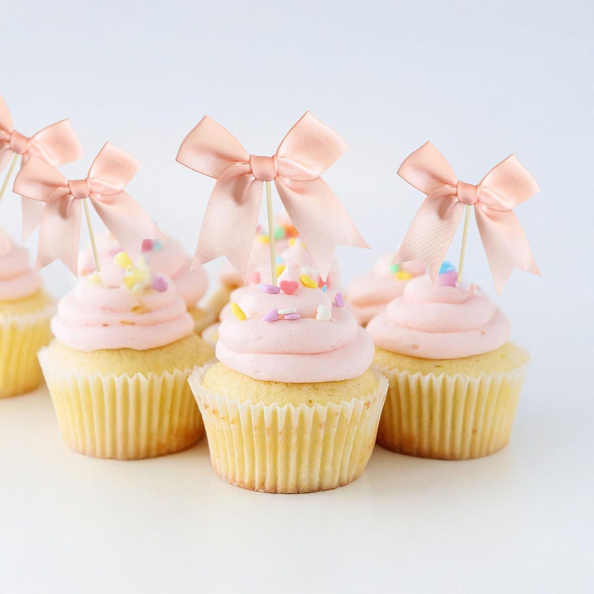 Gyufise 24Pcs Bow Cupcake Toppers Coquette Bow Girls Birthday Cake Decorations Bowknot Cake Toppers