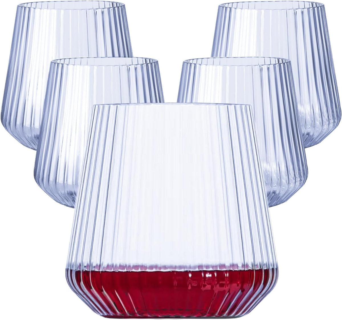 40 Pack Plastic Ribbed Wine Glasses, 14Oz Origami Disposable Wine Glasses Unbreakable Clear Plastic