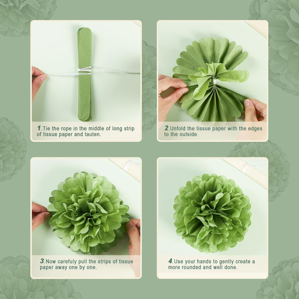 Sage Green Tissue Paper Pom Pom Flowers Decorations 15 PCS Olive Green Paper Flowers for Wall