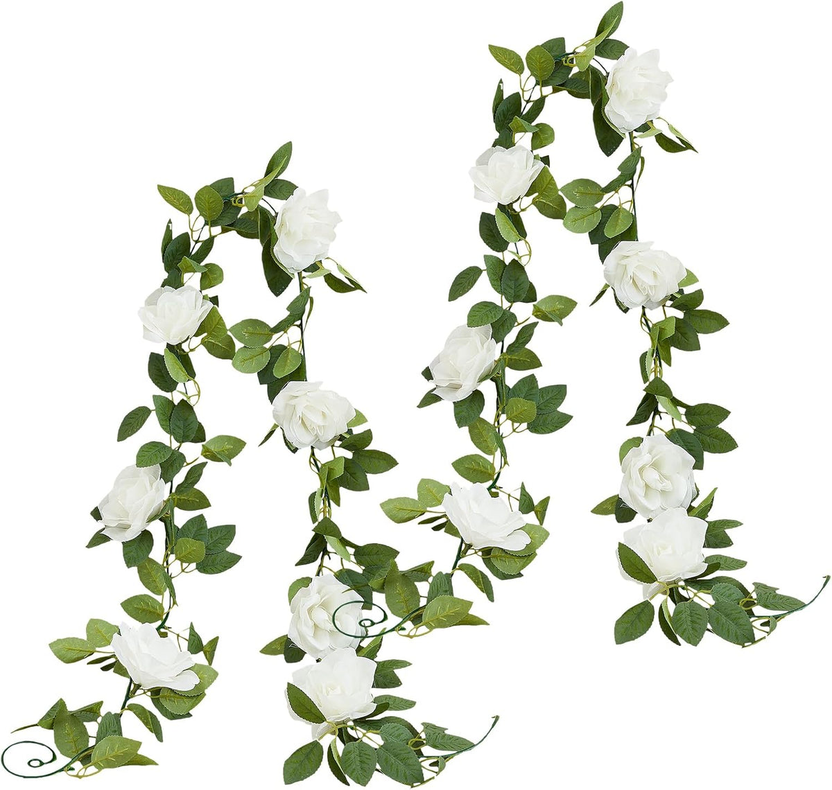 White Artificial Rose Garlands Rose Vines Leaves Banners Hanging Floral Garland Fake Rose Flower
