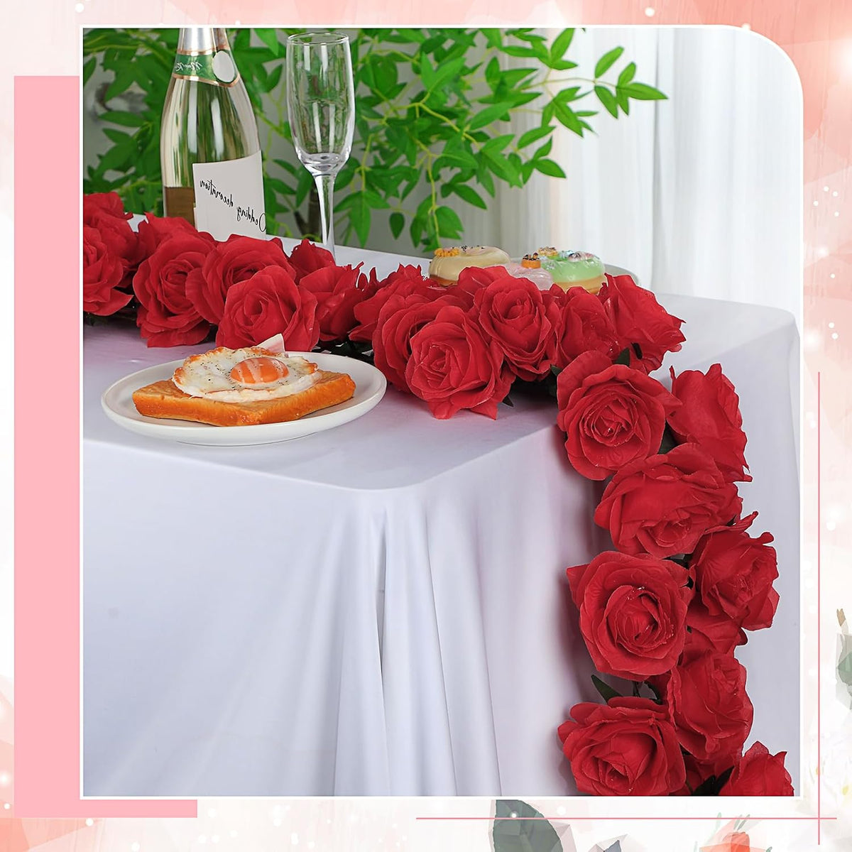 4 Pcs Red Artificial Rose Vine Hanging Faux Flowers Garland for Wedding Anniversary Birthday Party