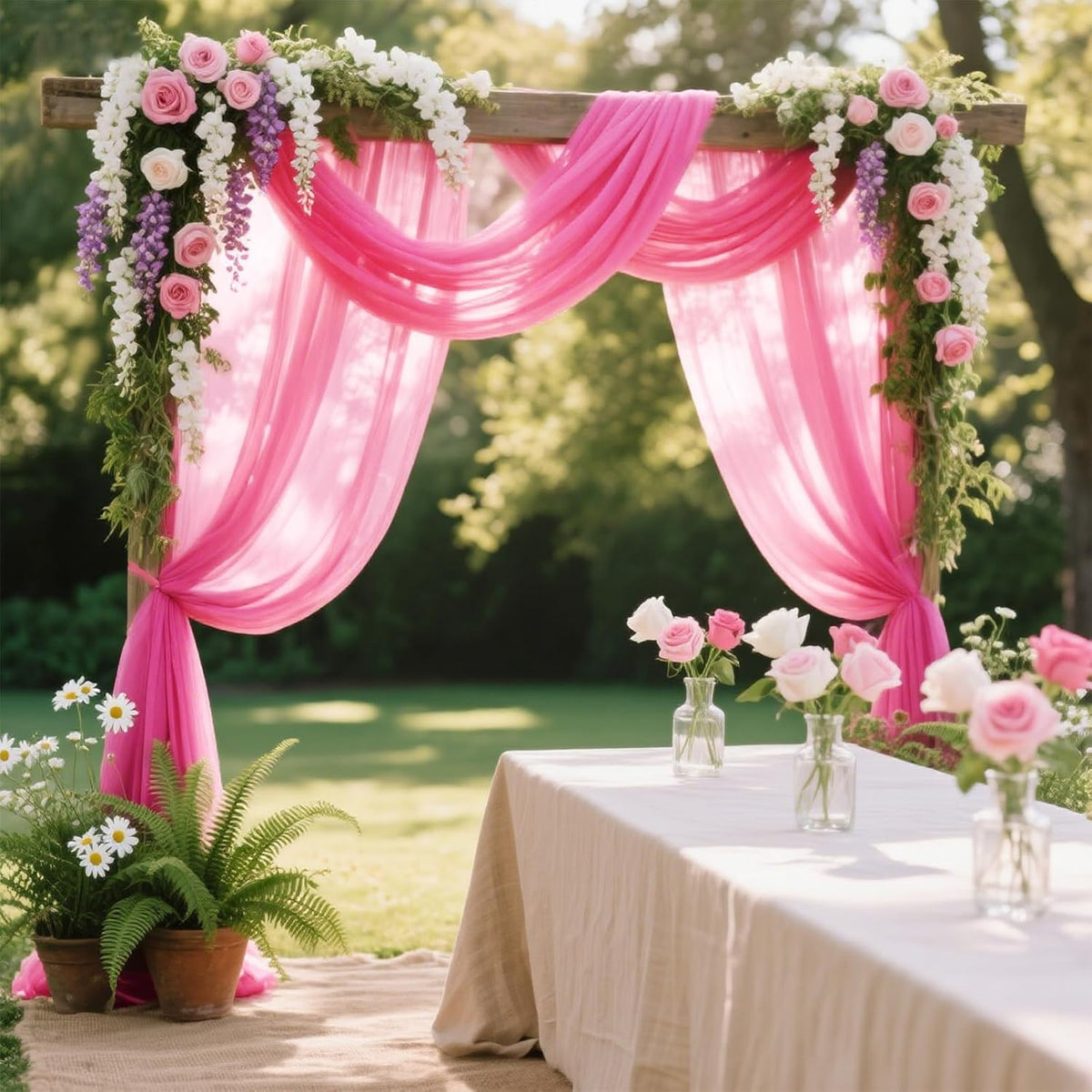 VOK Wedding Arch Draping Fabric Chiffon Fabric, 29in x 18Ft 1 Panels Sheer Chiffon Outdoor Curtain
