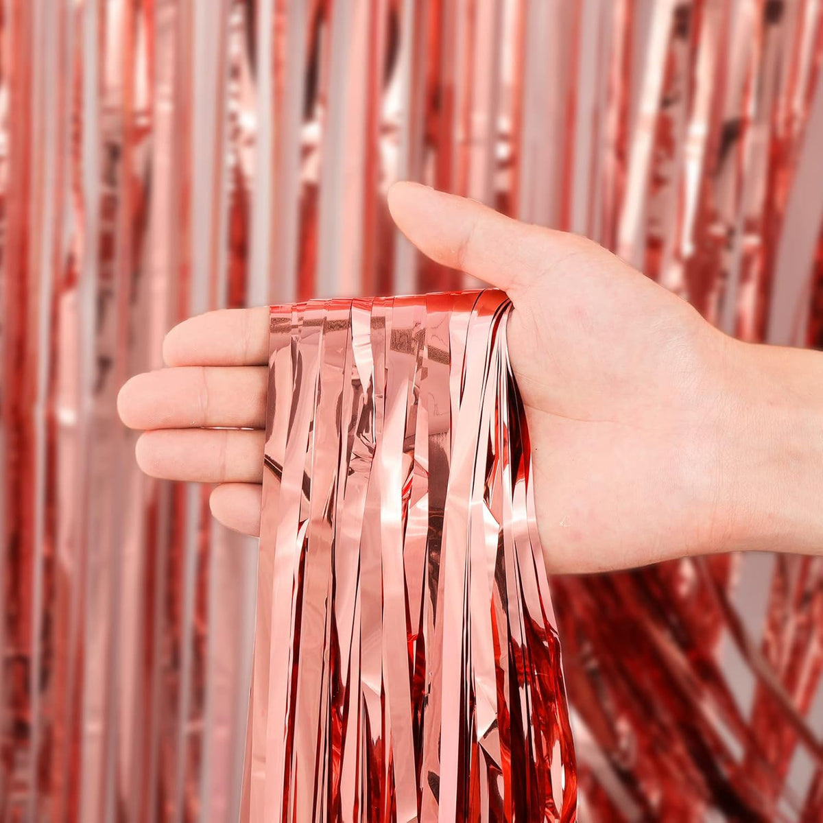 4 Pack Rose Gold Foil Fringe Backdrop Curtains, Tinsel Streamers Birthday Party Decorations, Fringe