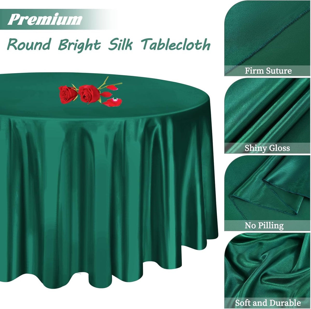 12 Pack 120 Inch Hunter Green Satin Tablecloth - Premium Bright Silky Round Tablecloth Overlay