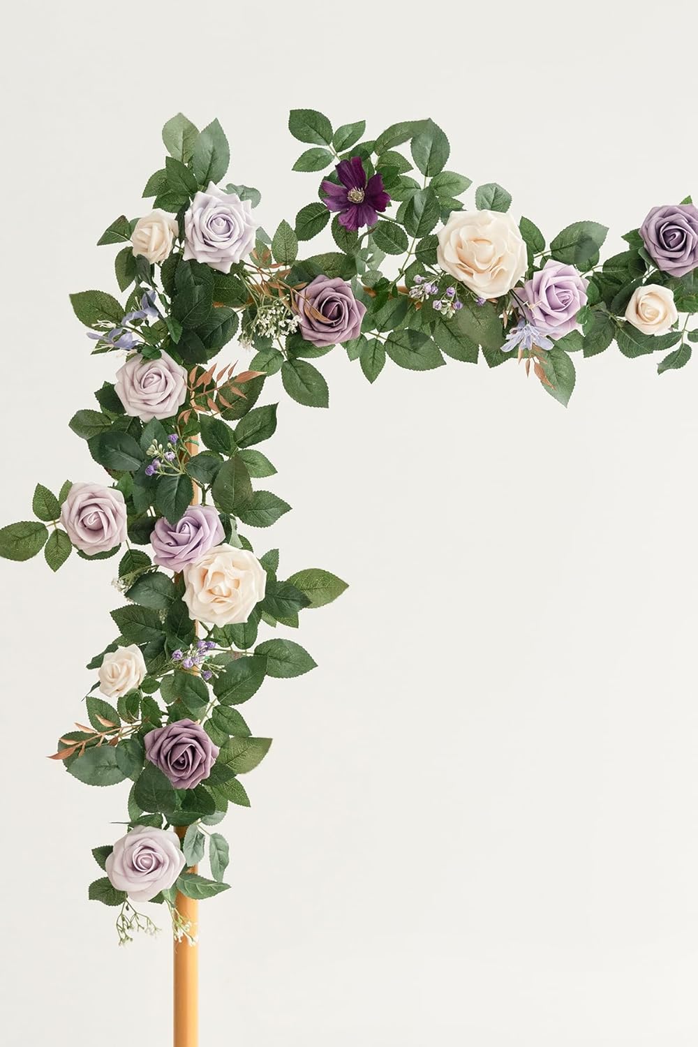 Ling's Moment 5FT Light Purple Artificial Flower Arch with Rose Leaves and Lilac for Wedding Party