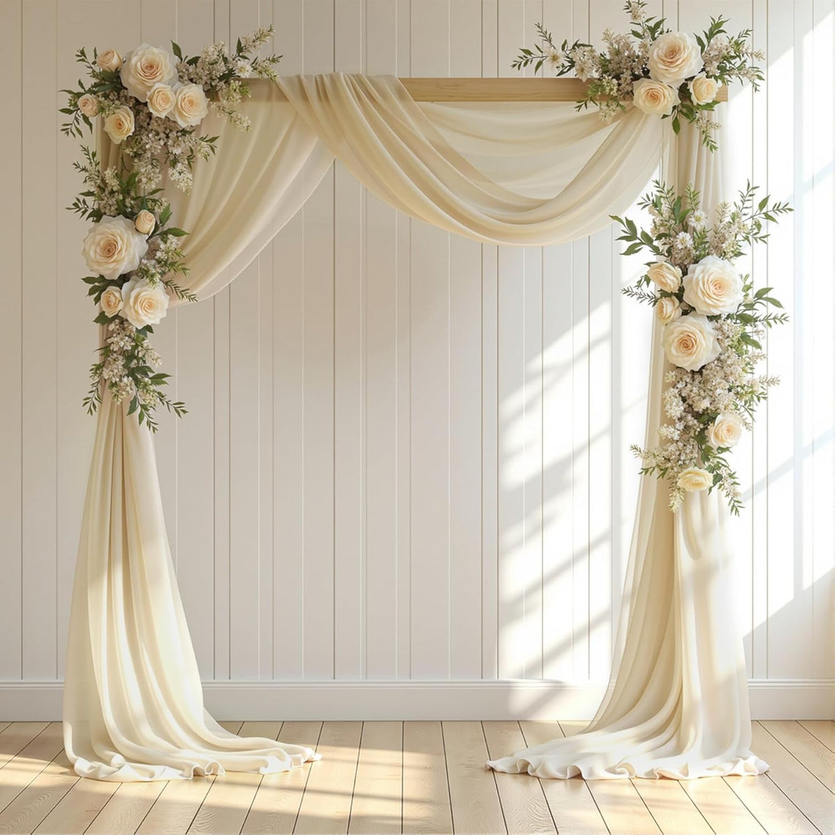Wedding Arch Draping Fabric 1 Panel 18Ft Nude Sheer Chiffon Curtain Drapes 6 Yards for Wedding