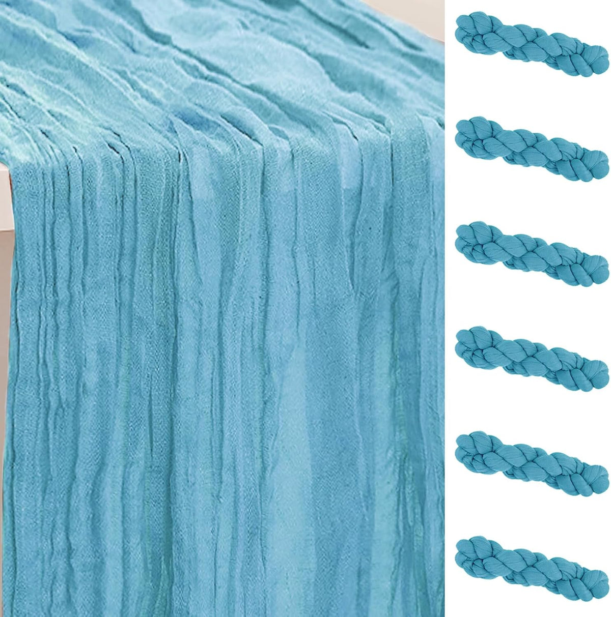 6 Pack Baby Blue Cheesecloth Table Runner 35x120 Inch 10Ft Rustic Gauze Cheese Cloth Table Runner