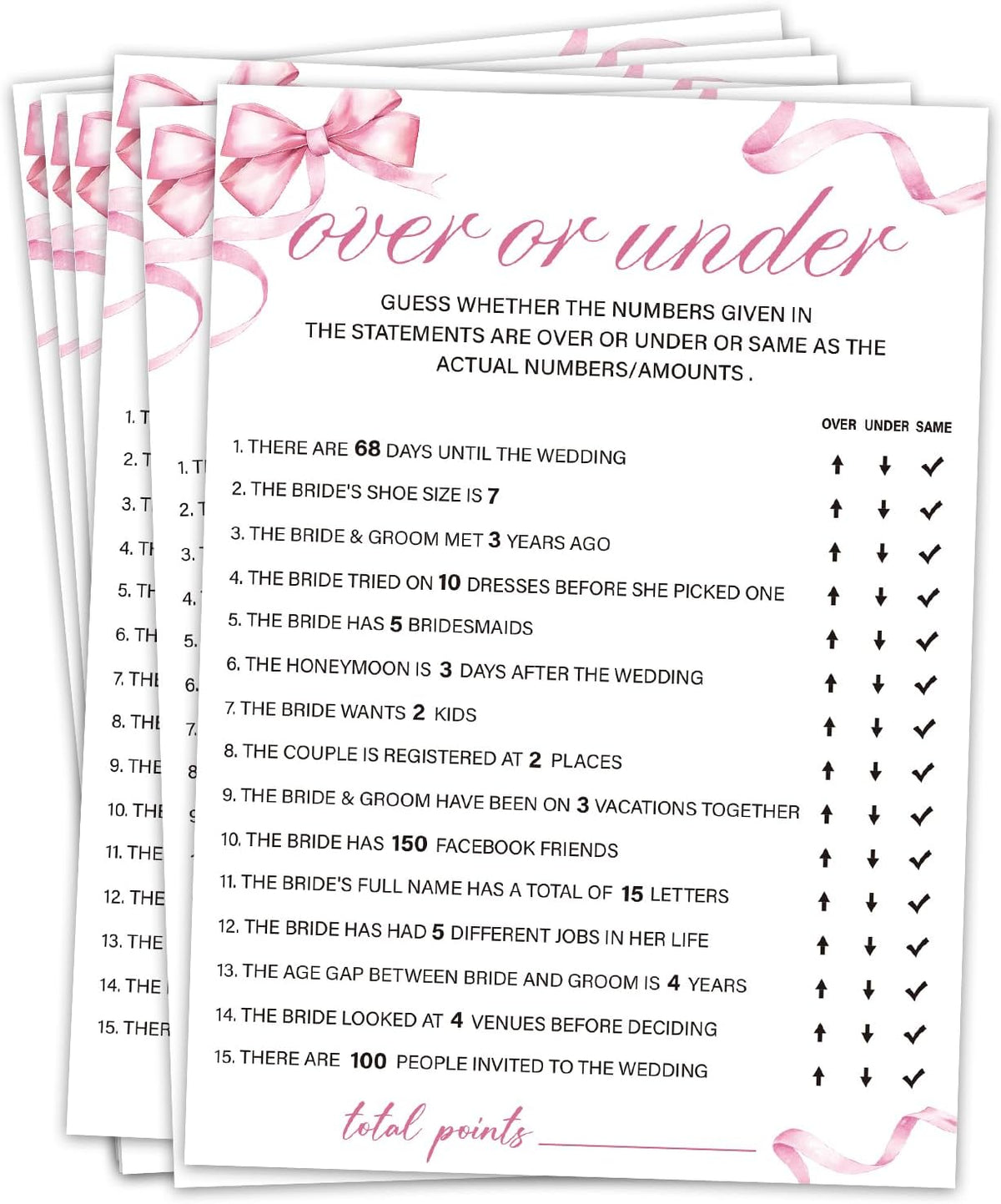 Bridal Shower Games 30 Guests, Over or Under Bridal Shower Wedding Games for Reception, Rehearsal