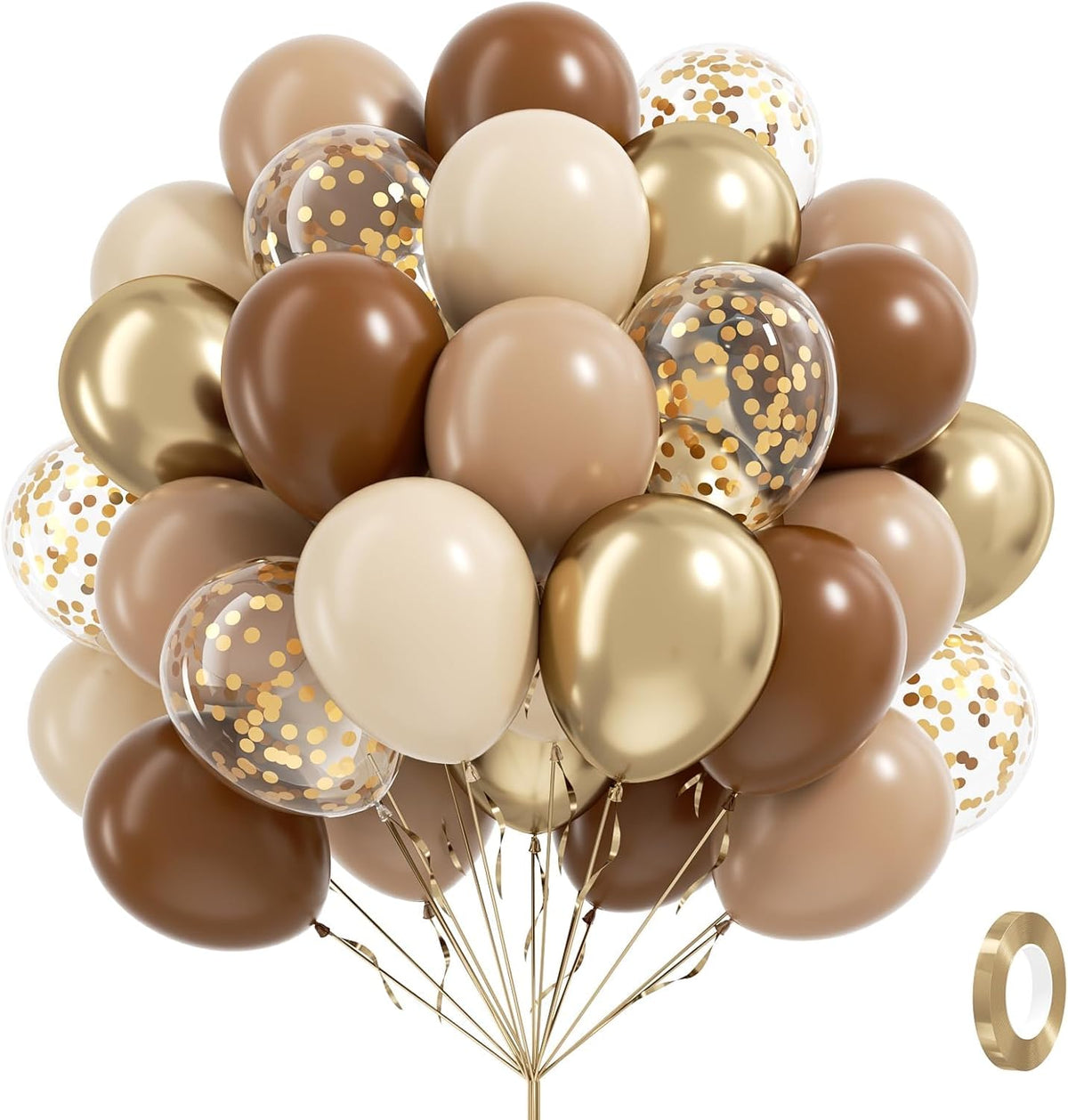60pcs Brown and Gold Balloons for Neutral Bridal Shower, Birthday, Baby Shower Party Decorations