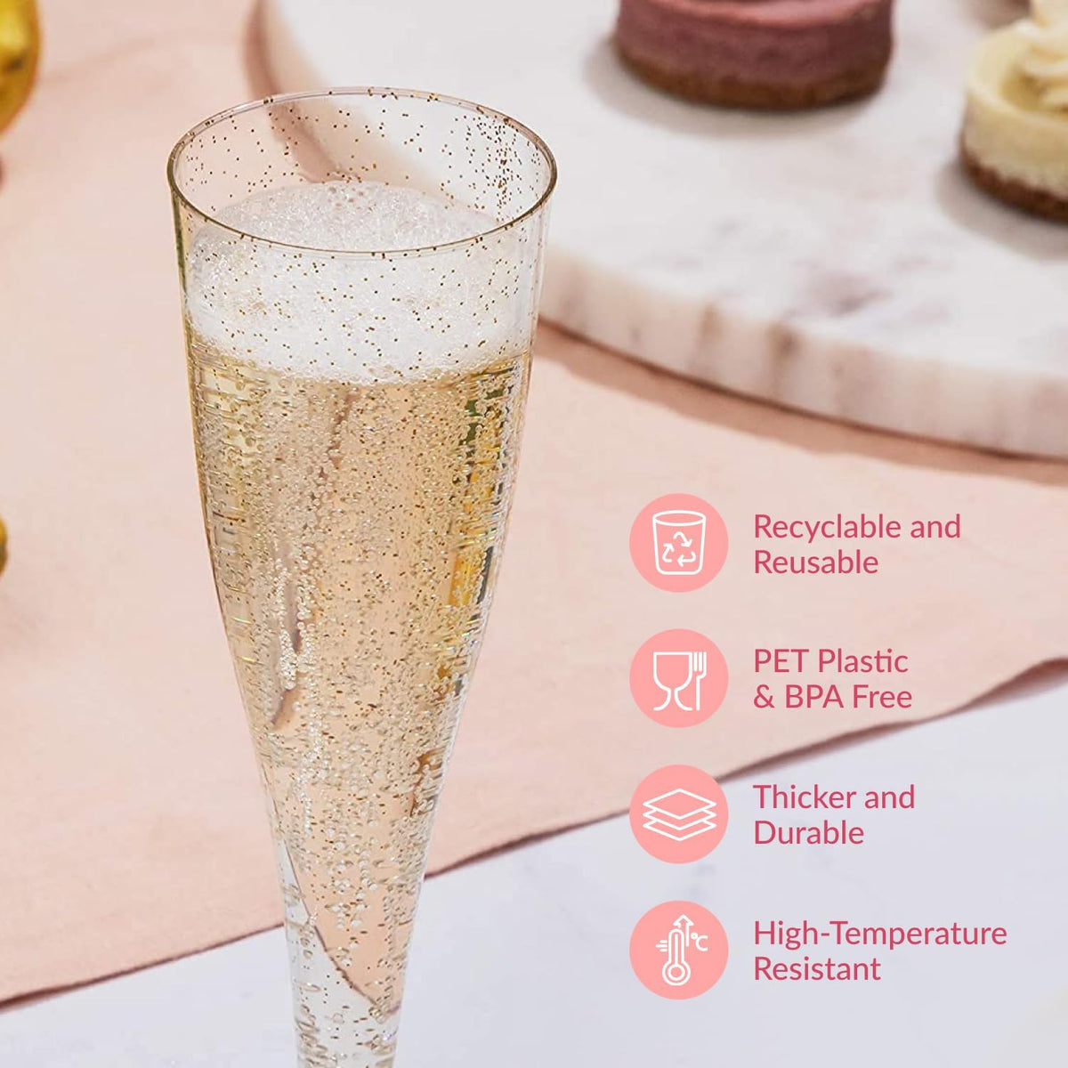Prestee 24 Plastic Champagne Flutes - Gold Champagne Flutes Plastic - Gold Disposable Mimosa Flute