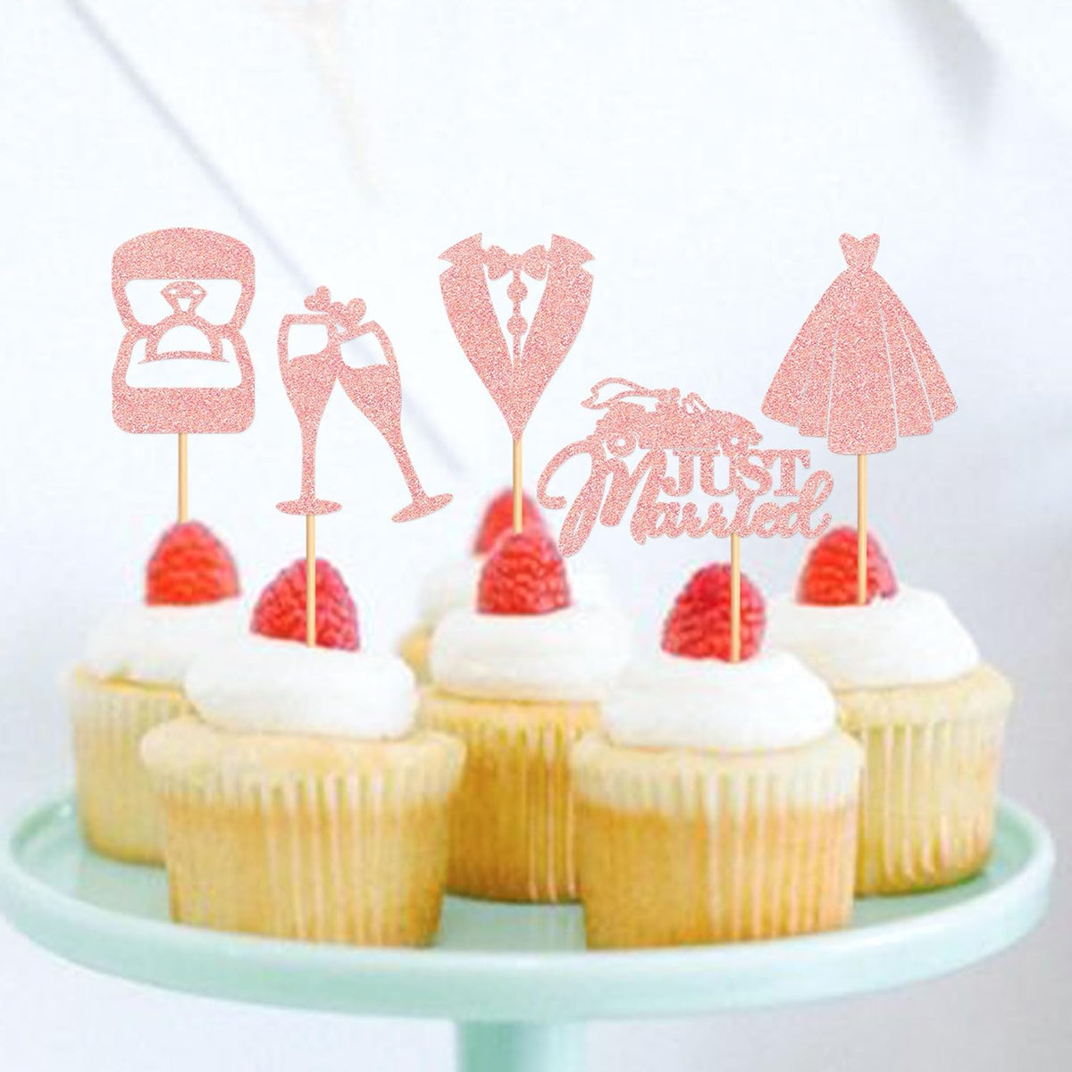 25 Pcs Bride and Groom Cupcake Toppers Wedding Dress Diamond Ring Cupcake Picks Bridal Shower