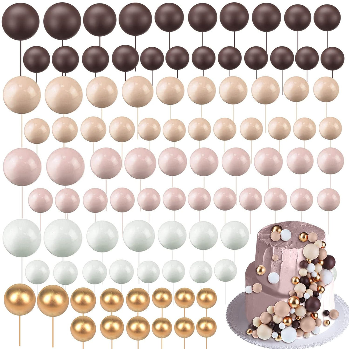 108 Pcs Balls Cake Topper DIY Cupcake Insert Foam Balloons for Cake Baking Wedding Anniversary