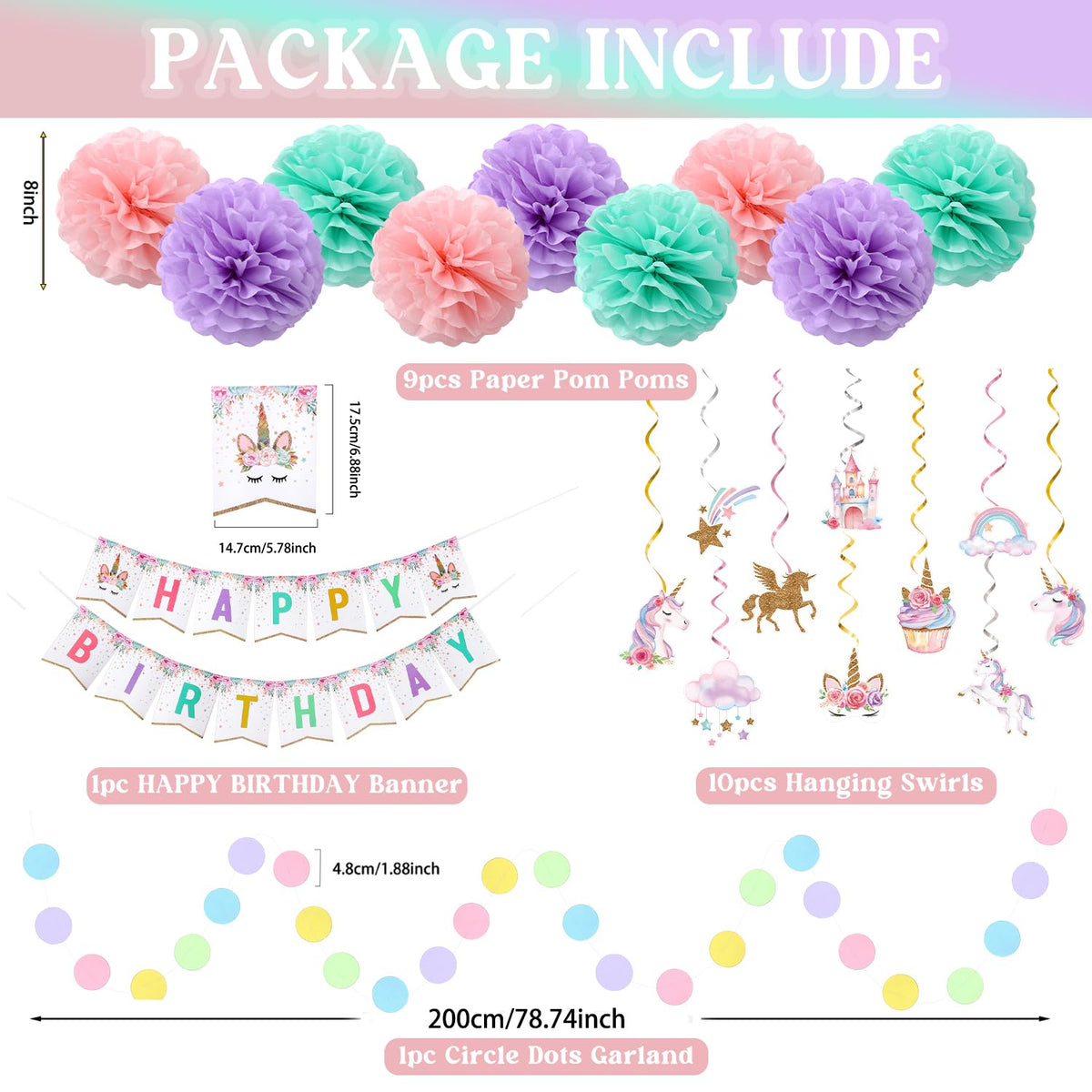 Unicorn Birthday Decorations, Happy Birthday Banner,Unicorn Party Decor