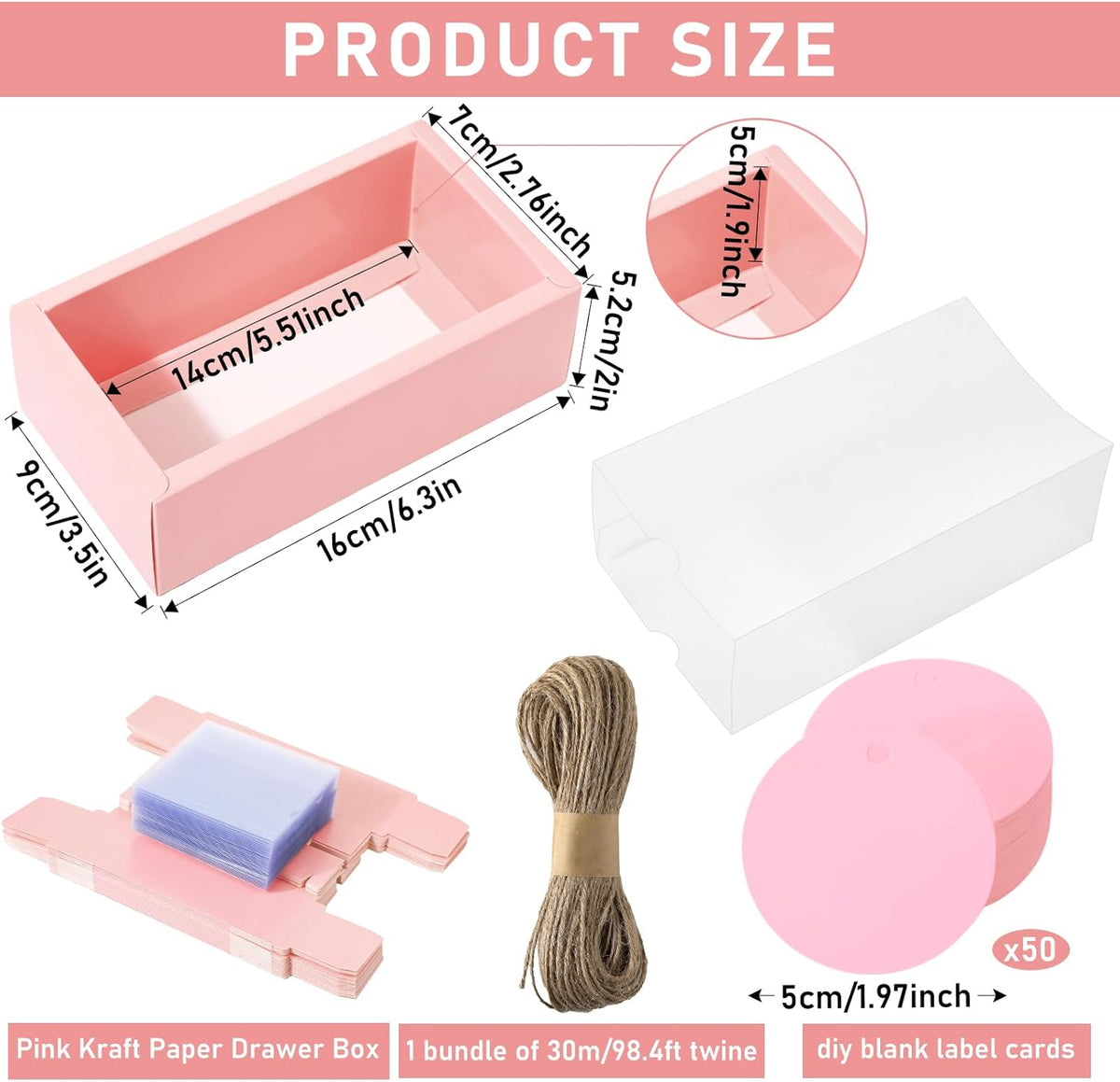 Roowest 50 Sets Kraft Soap Boxes Rectangle Packaging Box with Window Homemade Gift Box with Blank