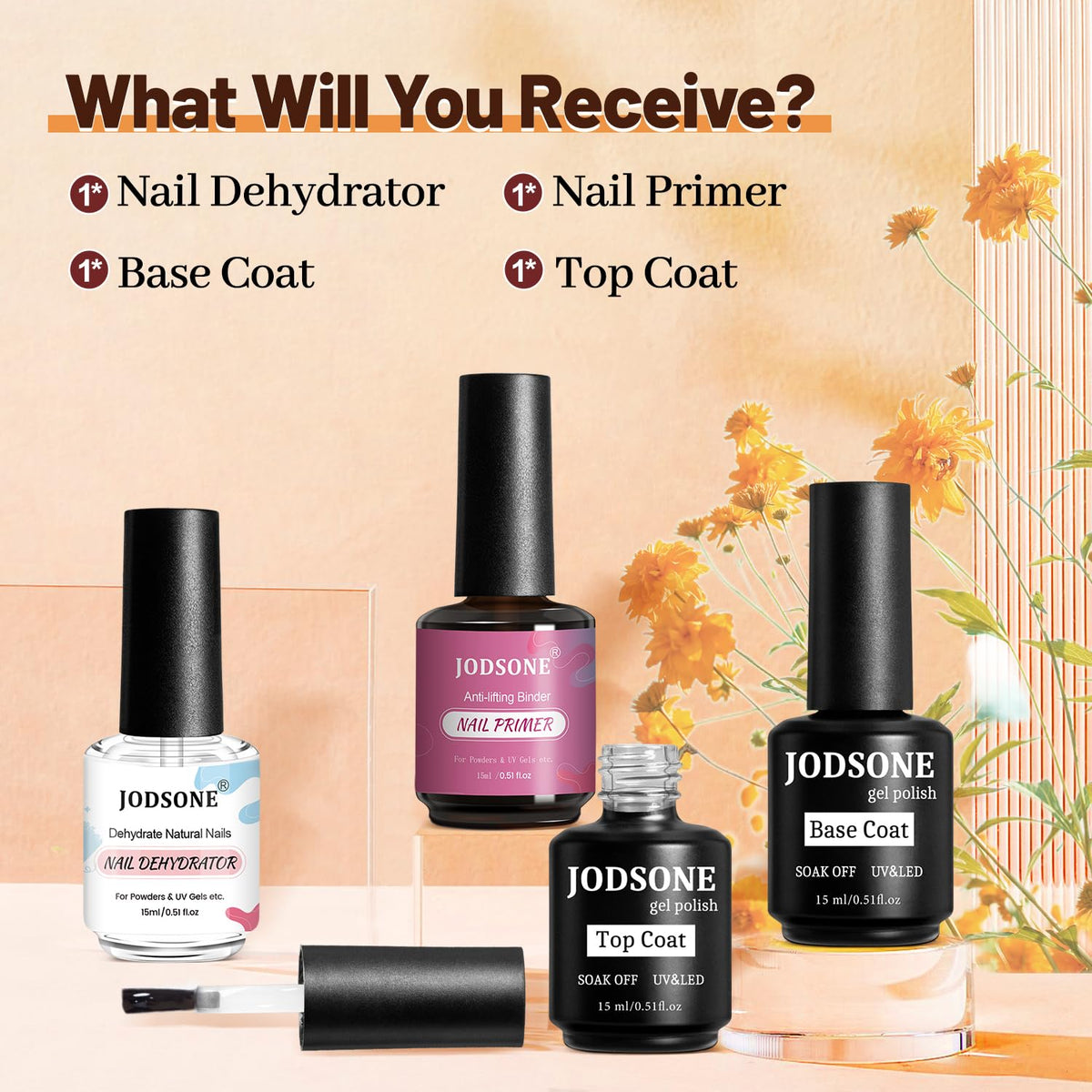 JODSONE 15ML Nail Primer Base Coat Top Coat Glossy Quick Drying Durable DIY Nail Art Design Long