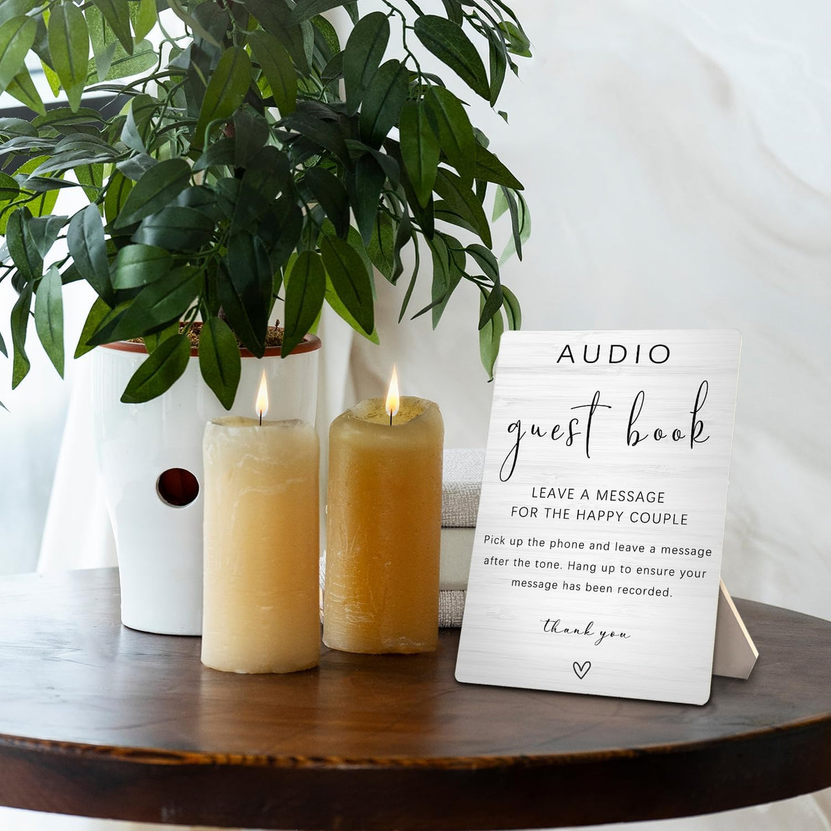 Audio Guest Book Sign - Audio Phone Guestbook Wooden Stand for Wedding 5x7inch, Wedding Table