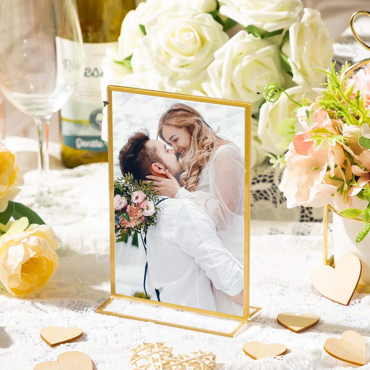Hoteam 30 Pack 5 x 7 Clear Acrylic Sign Holder with Gold Borders, Gold Picture Frame, Double Sided