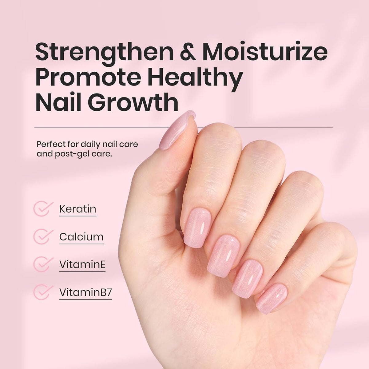 Beetles Rubber Base Gel Nail Polish – Glitter Nude Pink Builder Base Coat for Natural Nails, Nail