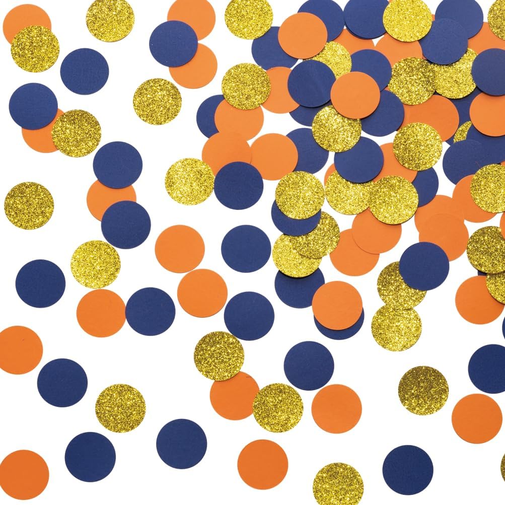 Gold Blue and Orange Confetti Table Decoration for Baby Shower Birthday Wedding Graduation