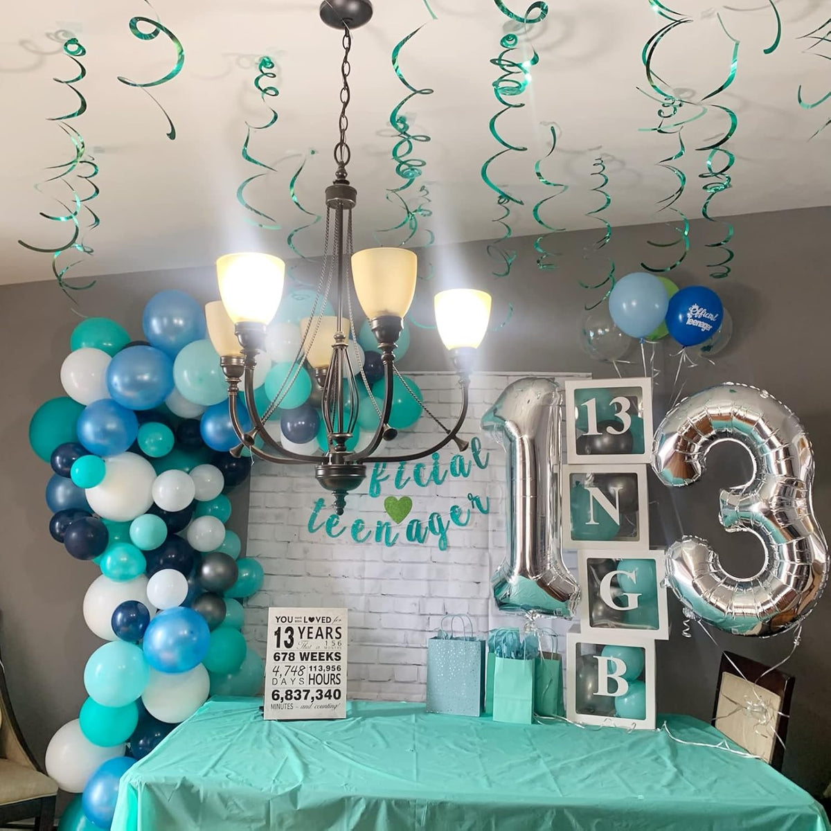 Blue White Balloons, 50 Pcs 12 Inch Teal Blue Navy Blue Light Blue Matte White Latex Balloons