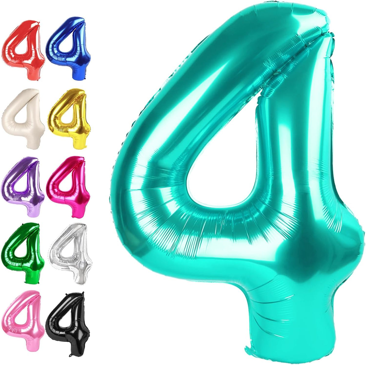 40 Inch Teal Blue Large Number 4 Balloons, Giant Foil Number Four 14 24 34 40 44 Balloons, Teal