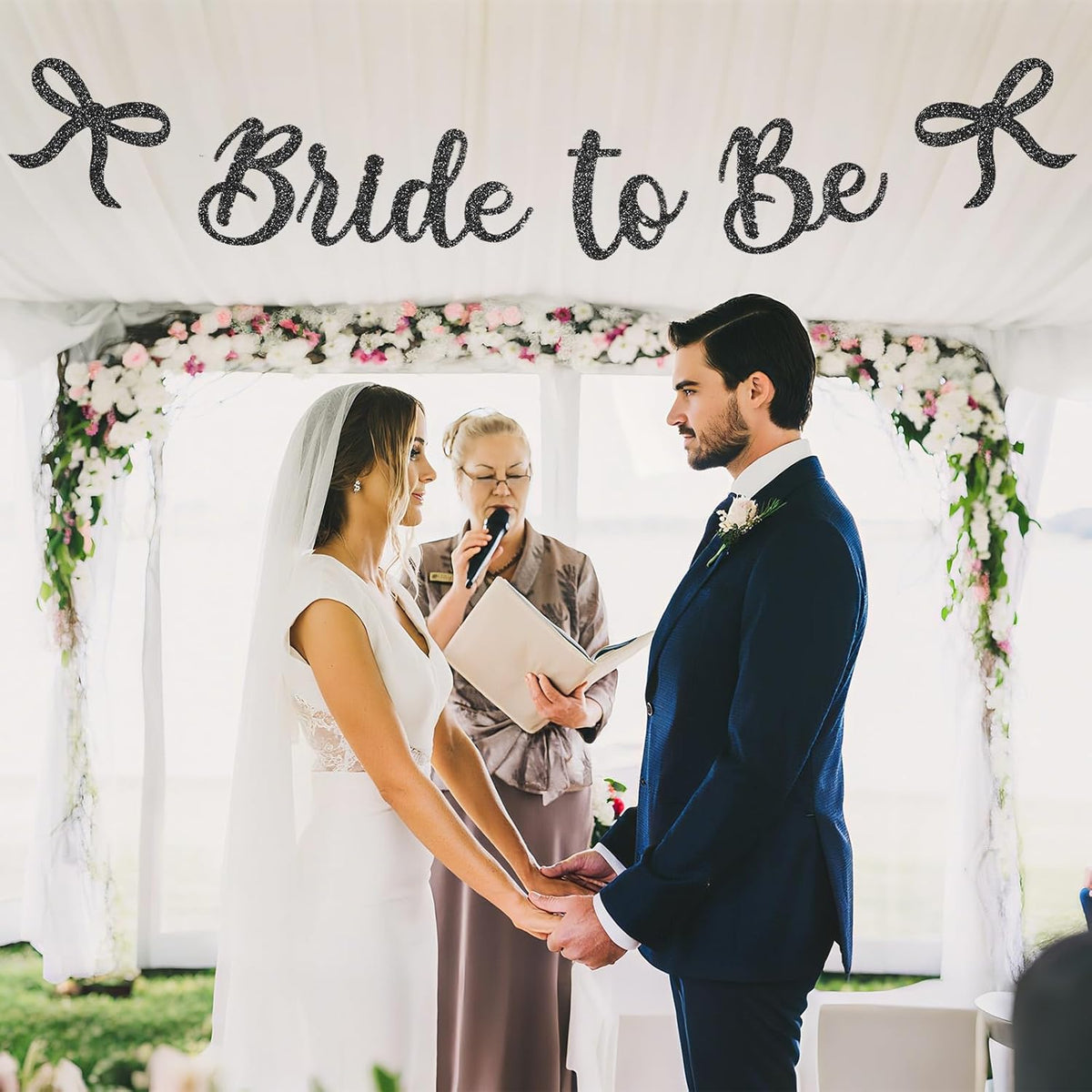 Bride to Be Banner, Black Bride to Be with Bow Glitter Bachelorette Bridal Party Banner BRIDE TO BE