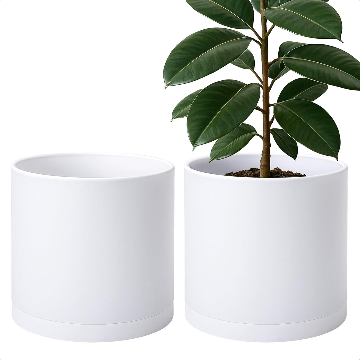 D'vine Dev 2 Pack 12 Inch Modern Plastic Plant Pots, Cylindrical Garden Planters for Plants with