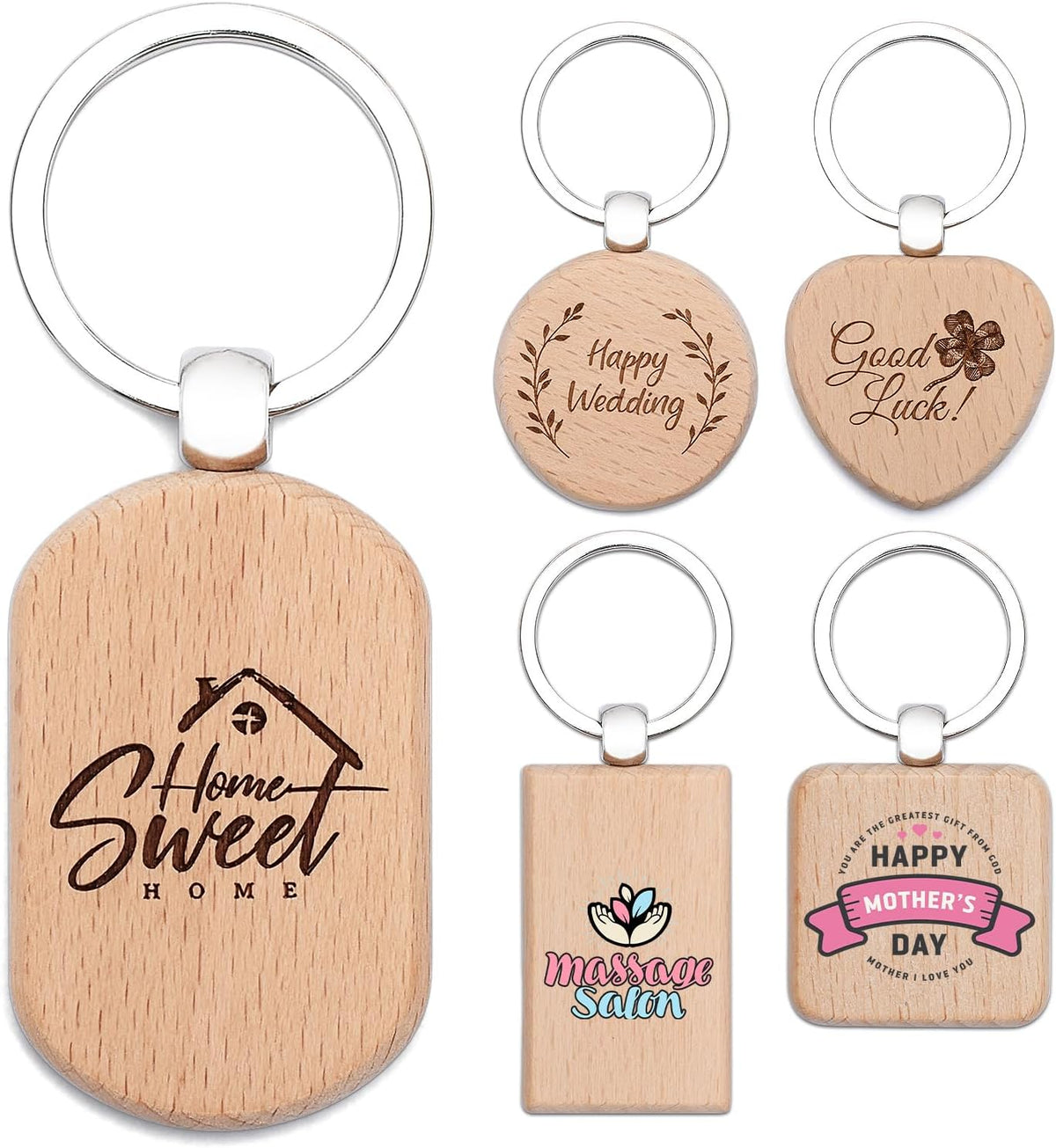 Custom Engraved Wooden Keychain 1-1000Pcs, Personalized Wood Keychains Bulk, Customized Your LOGO &