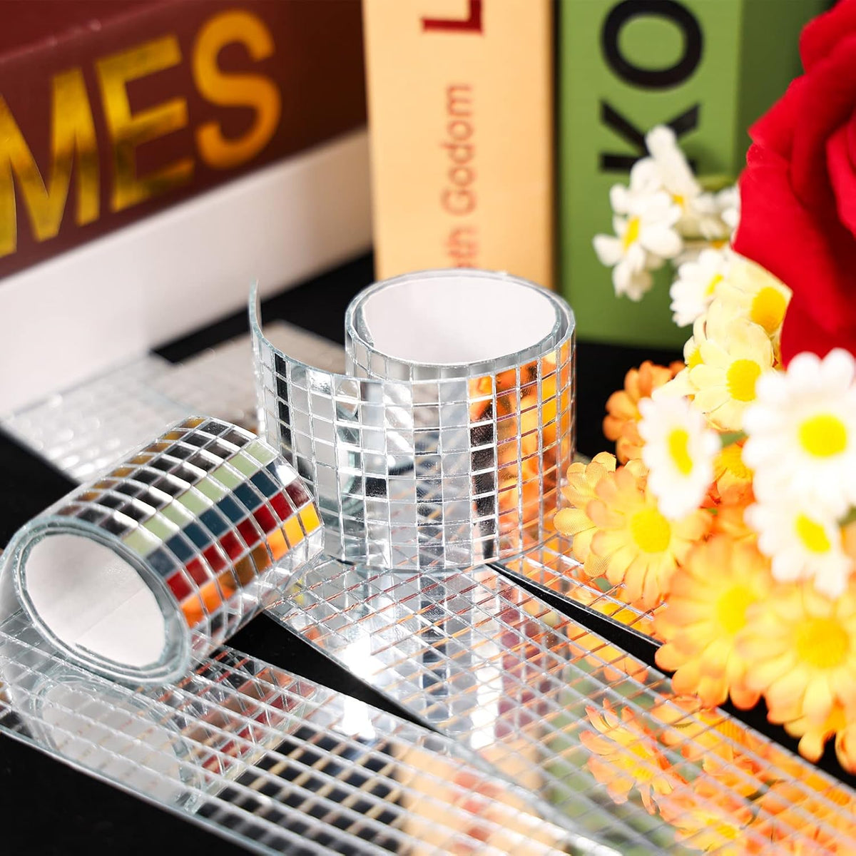 PP OPOUNT 2360 PCS Self Adhesive Mosaic Tiles, 5 x 5 mm Disco Tiles, Square Mirror Mosaic Tiles for