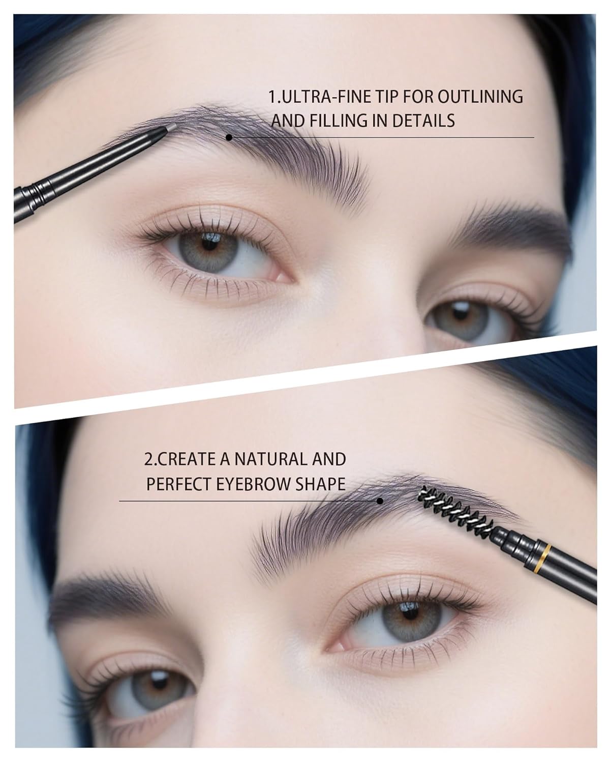 Gray Eyebrow Pencils for Women, 12Pcs Ultra Slim Eyebrow Pencil with 2 Brow Razors Kit, Double Head