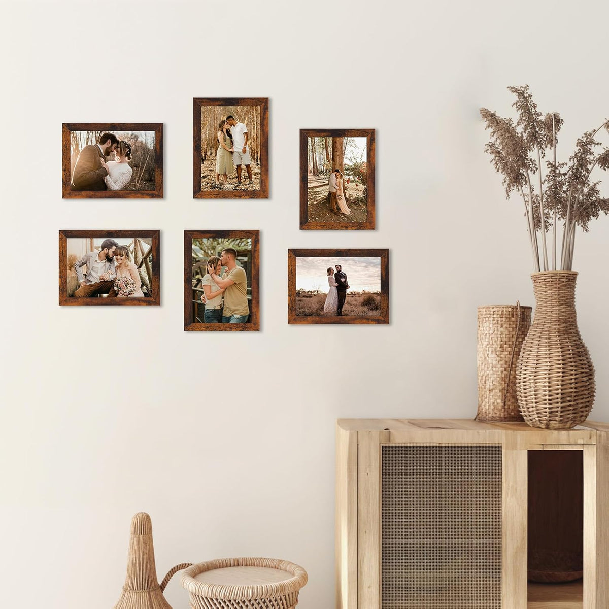 PETAFLOP Picture Frames 5x7 Bulk Set of 18, Wooden Brown Photo Frames Fits 5 by 7 for Wall or
