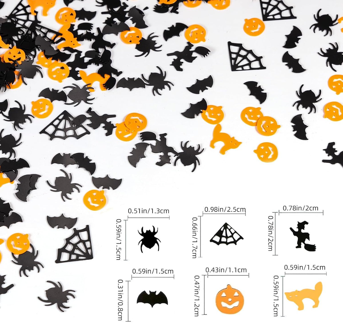 Orange and Black Halloween Party Table Scatter Confetti, 3000 Pcs Pumpkin Spider Webs Bat Foil