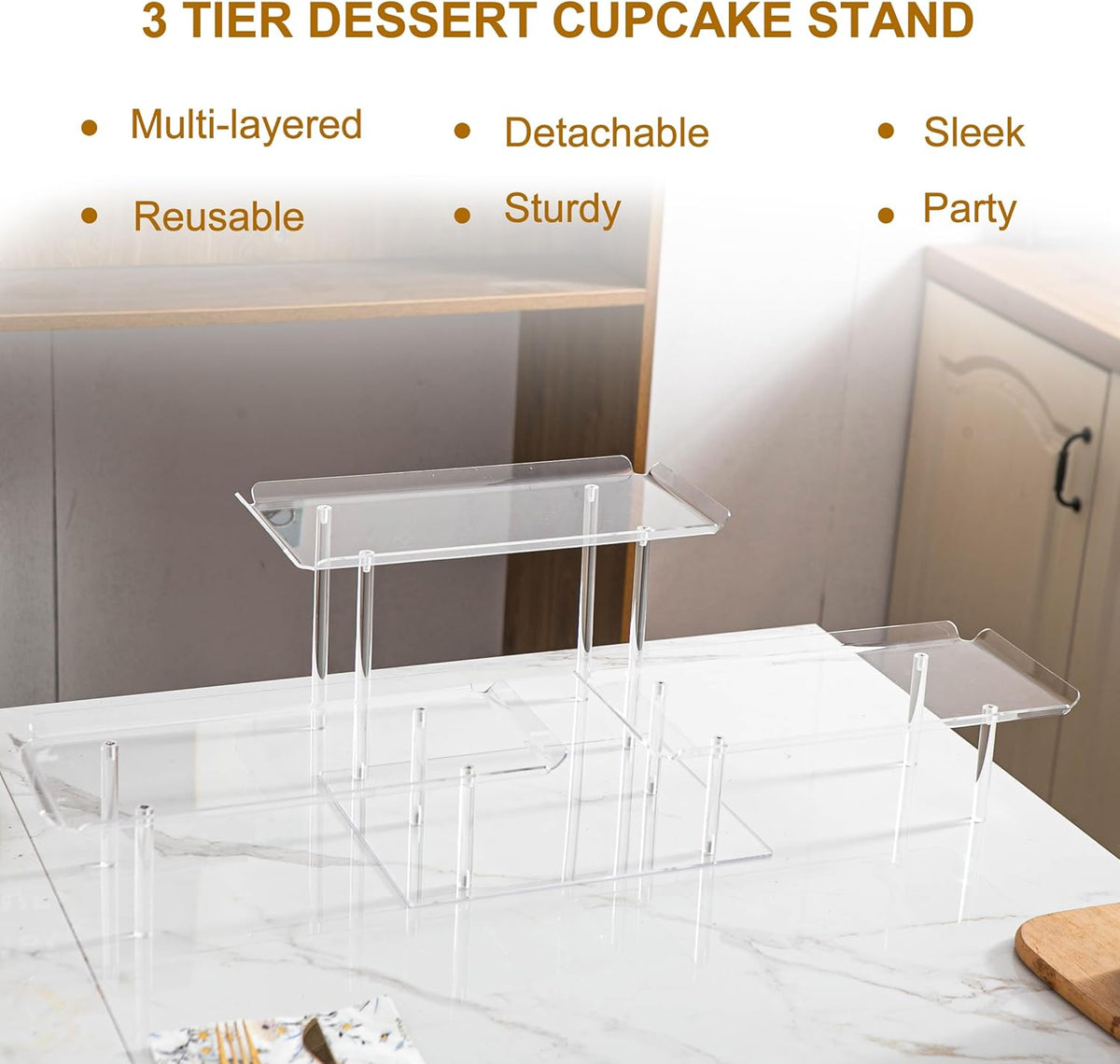 Acrylic Dessert Table Display Set, Clear Cupcake Stand, 3 Tiered Serving Trays and Platters, Buffet