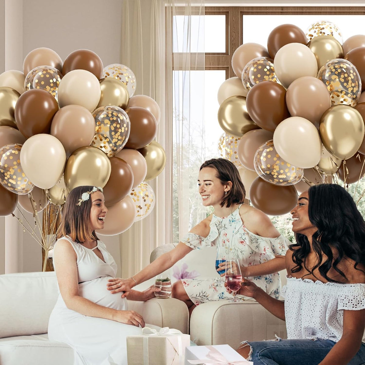 60pcs Brown and Gold Balloons for Neutral Bridal Shower, Birthday, Baby Shower Party Decorations