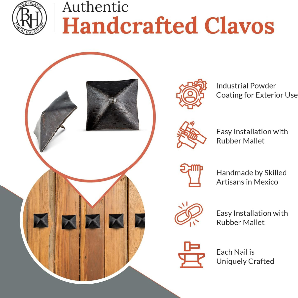 50 Pack 2" Square Head Iron Clavos Decorative Nails – Sealed Unfinished – Handmade Rustic Square