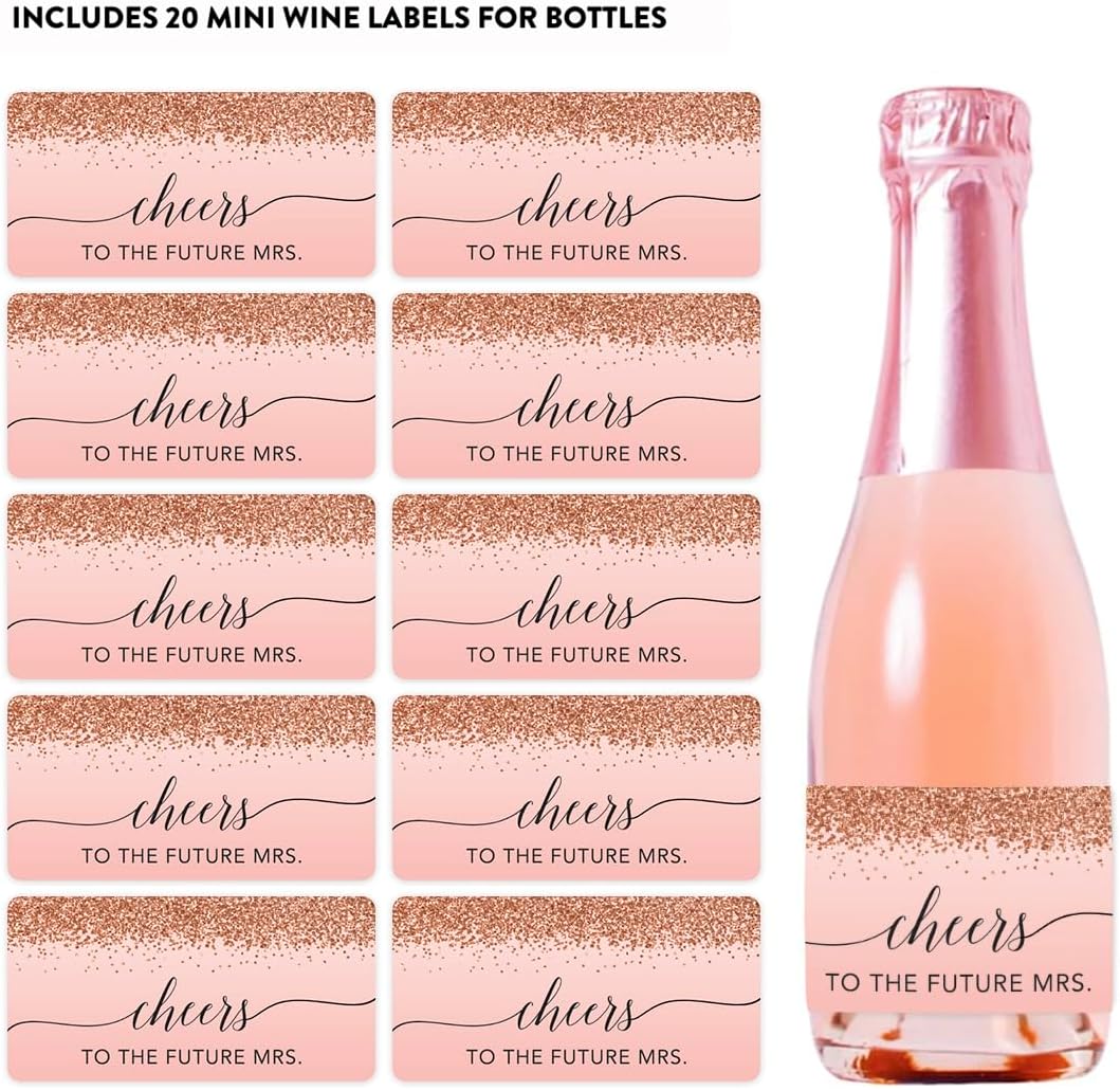 Andaz Press Mini Champagne Wine Bottle Labels, Cheers! to The Future Mrs., Blush Pink Faux Rose