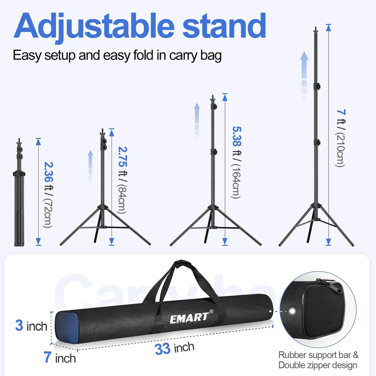 EMART Backdrop Stand 10x7ft(WxH) Photo Studio Adjustable Background Stand Support kit with 2