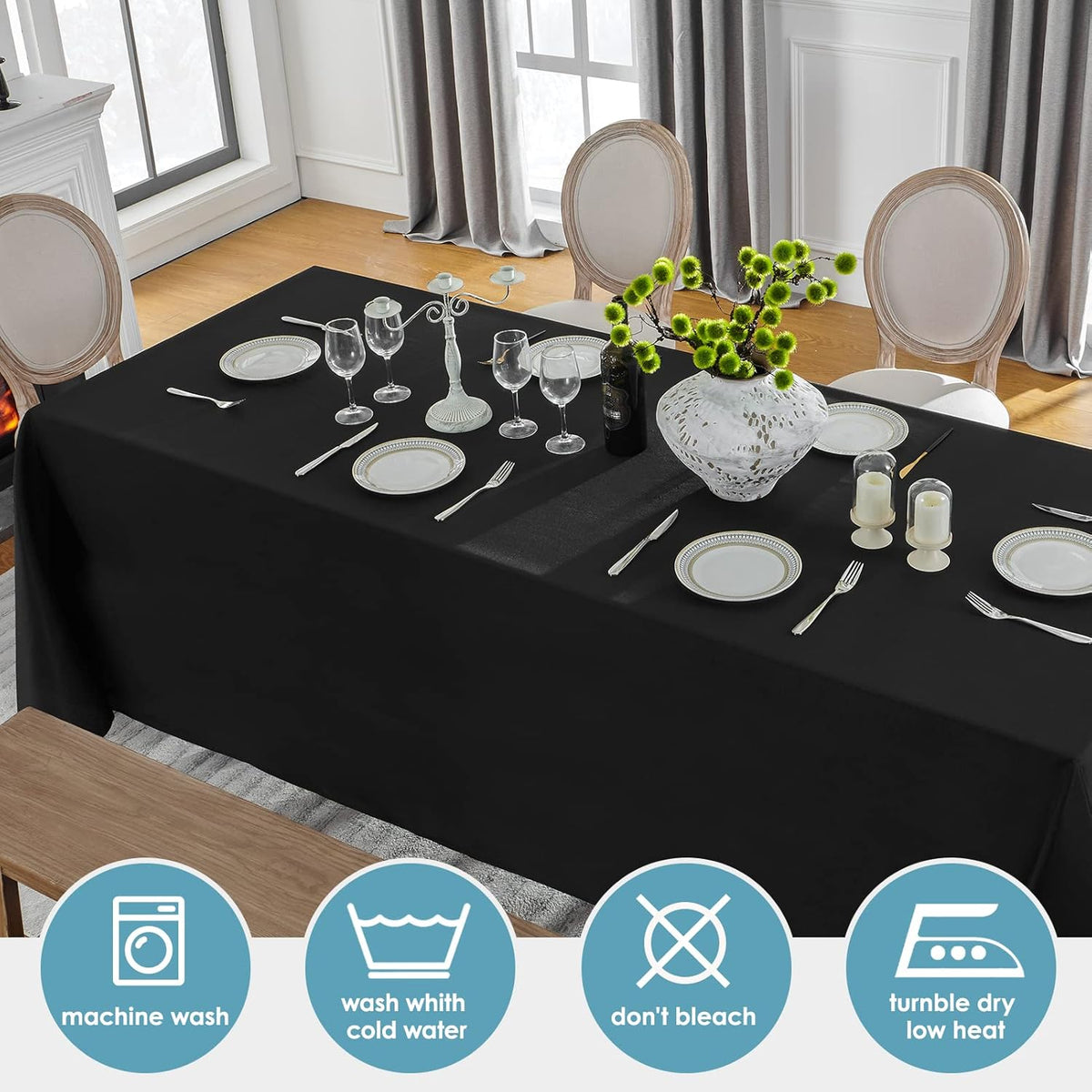 VidaFete Tablecloth 90 * 156inch Rectangle Table Cloth Polyester, Stain Wrinkle Resistant Polyester