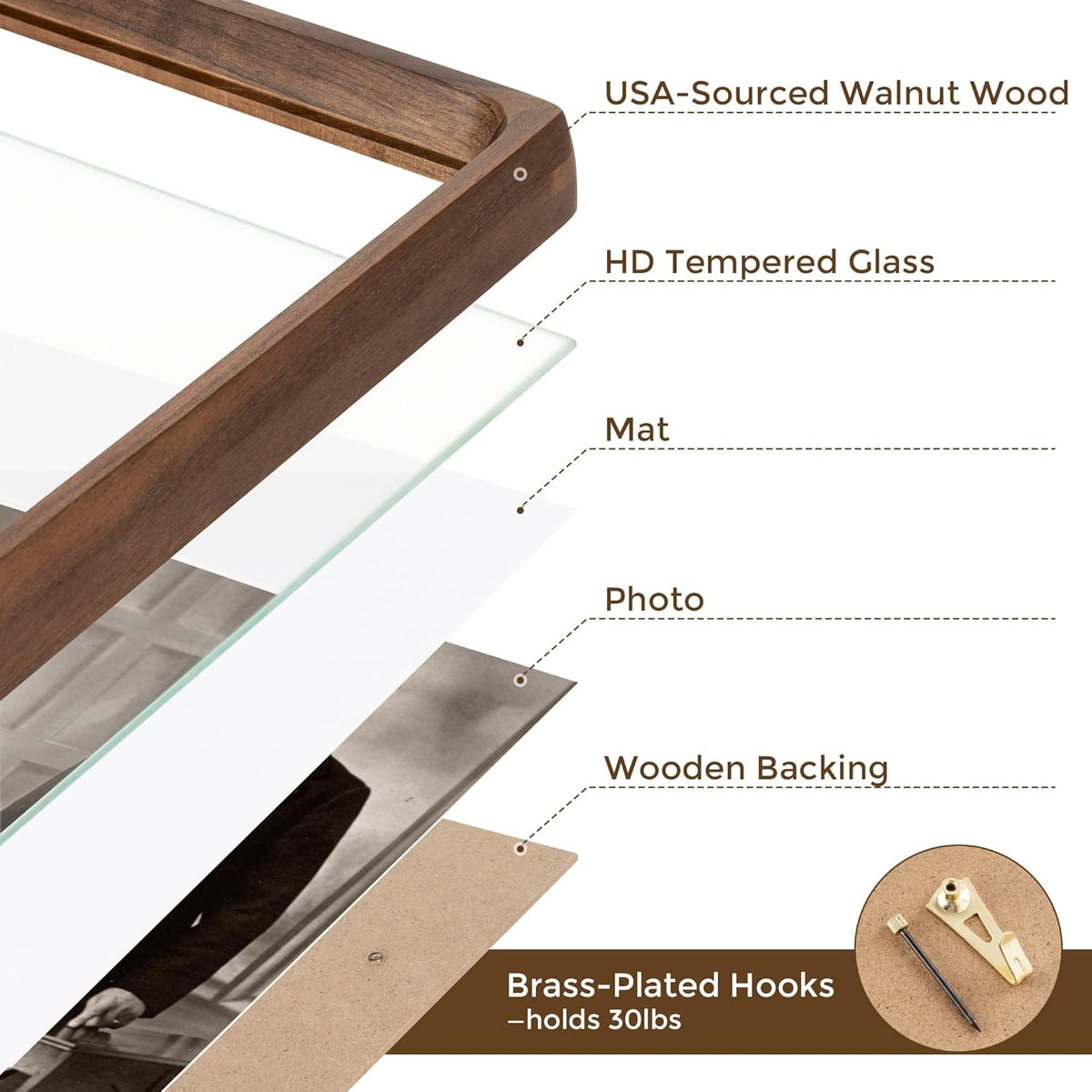 5x7 Wooden Picture Frames USA-Sourced Natural Walnut Wood Solid Wood Photo Frame Handcrafted