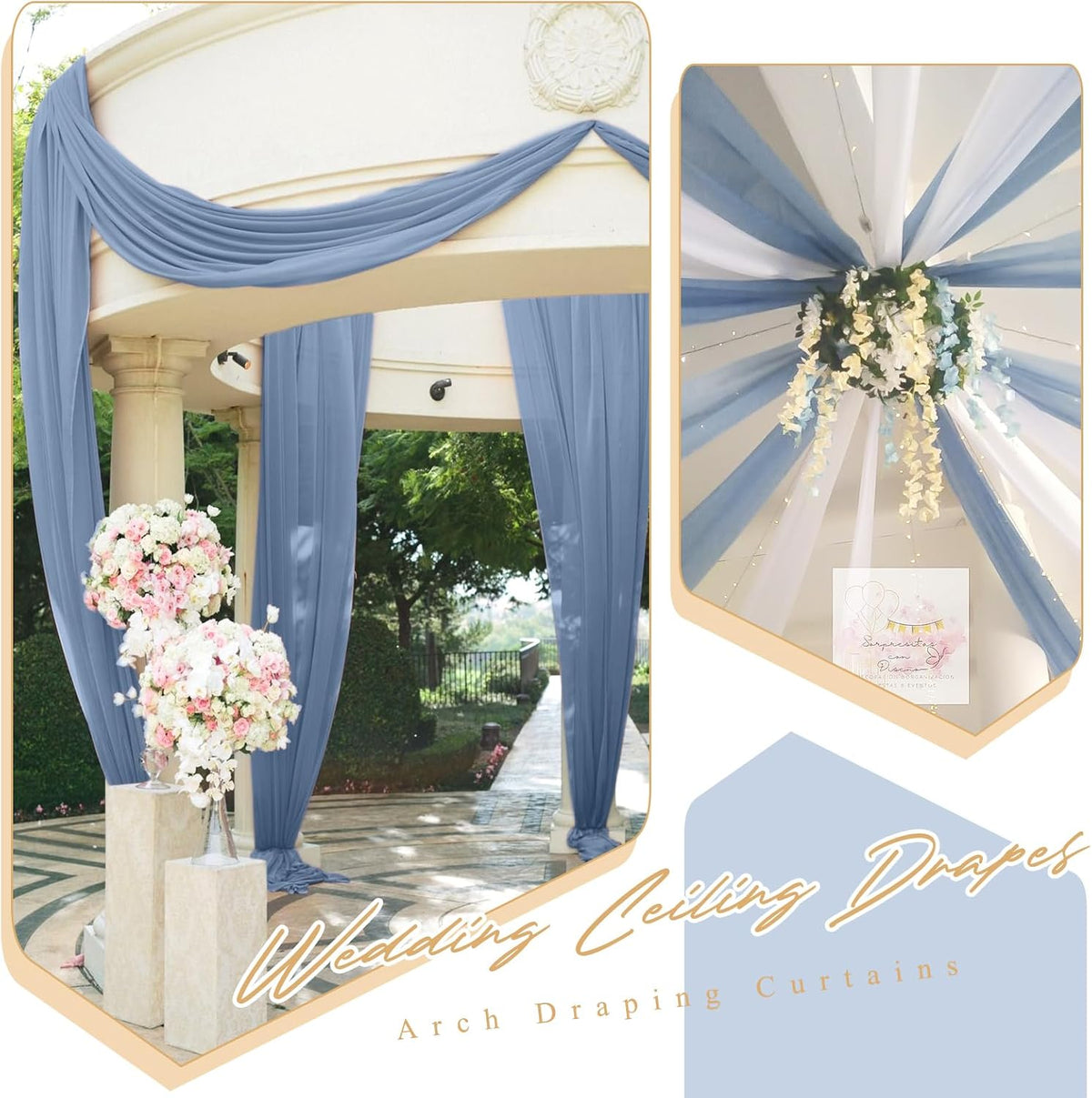 6 Panels Dusty Blue Ceiling Drapes for Wedding 5ftx10ft Chiffon Fabric Arch Draping Curtains Sheer