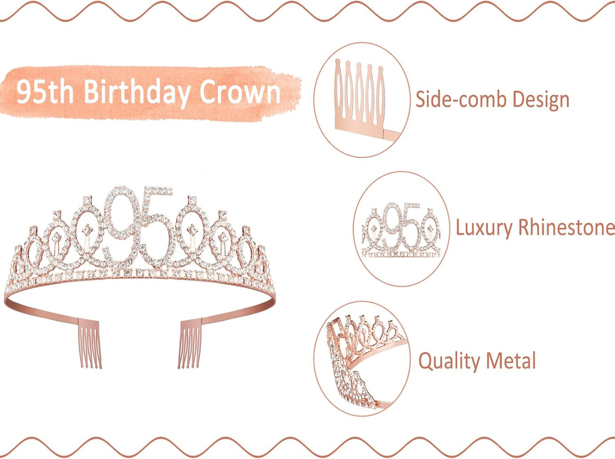 95th Birthday Decorations for Women Including Birthday Sash, Crown, Numeral Candles and Cake