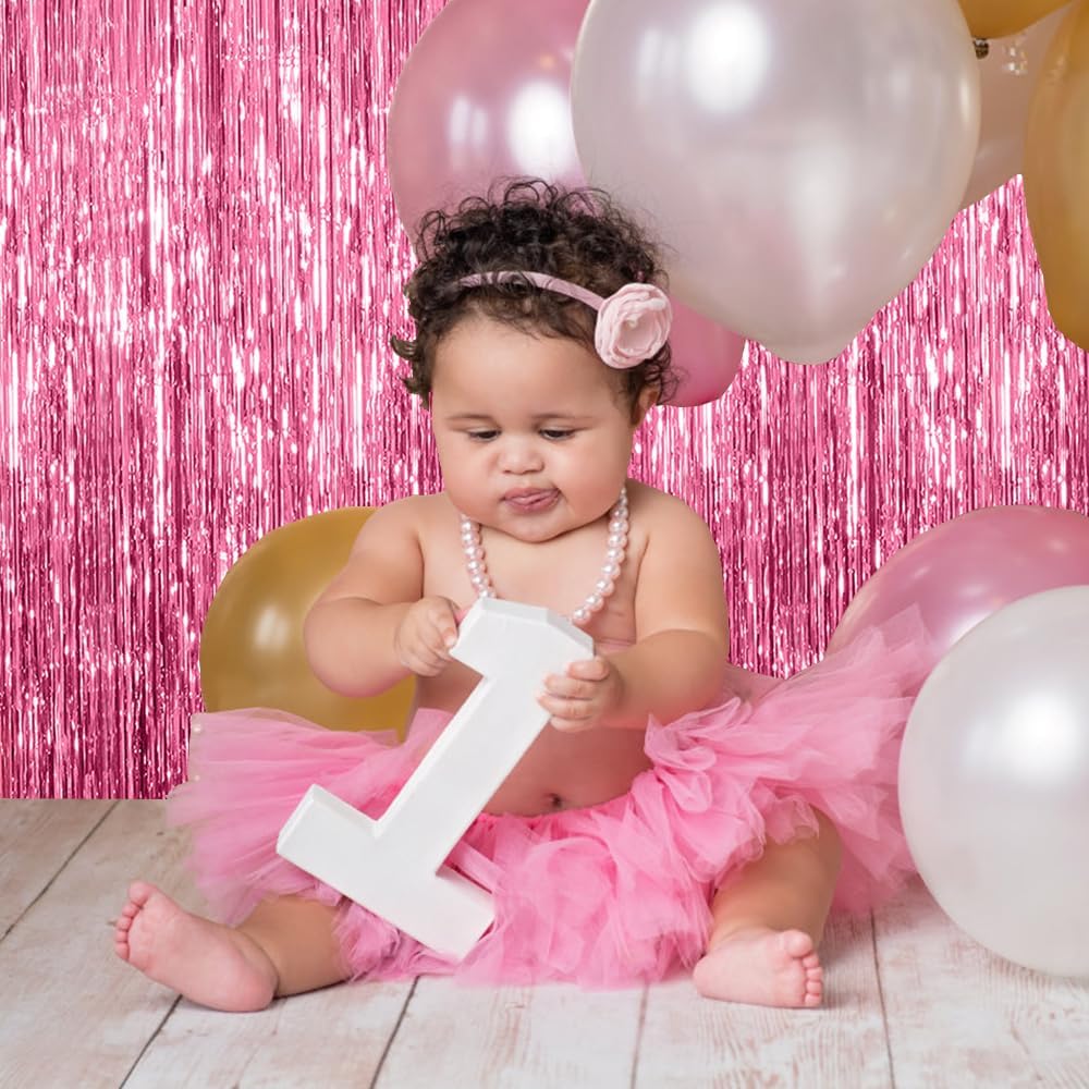 5 Pack Pink Tinsel Curtain Party Backdrop Foil Fringe Birthday Photo Booth Streamer Backdrop Theme