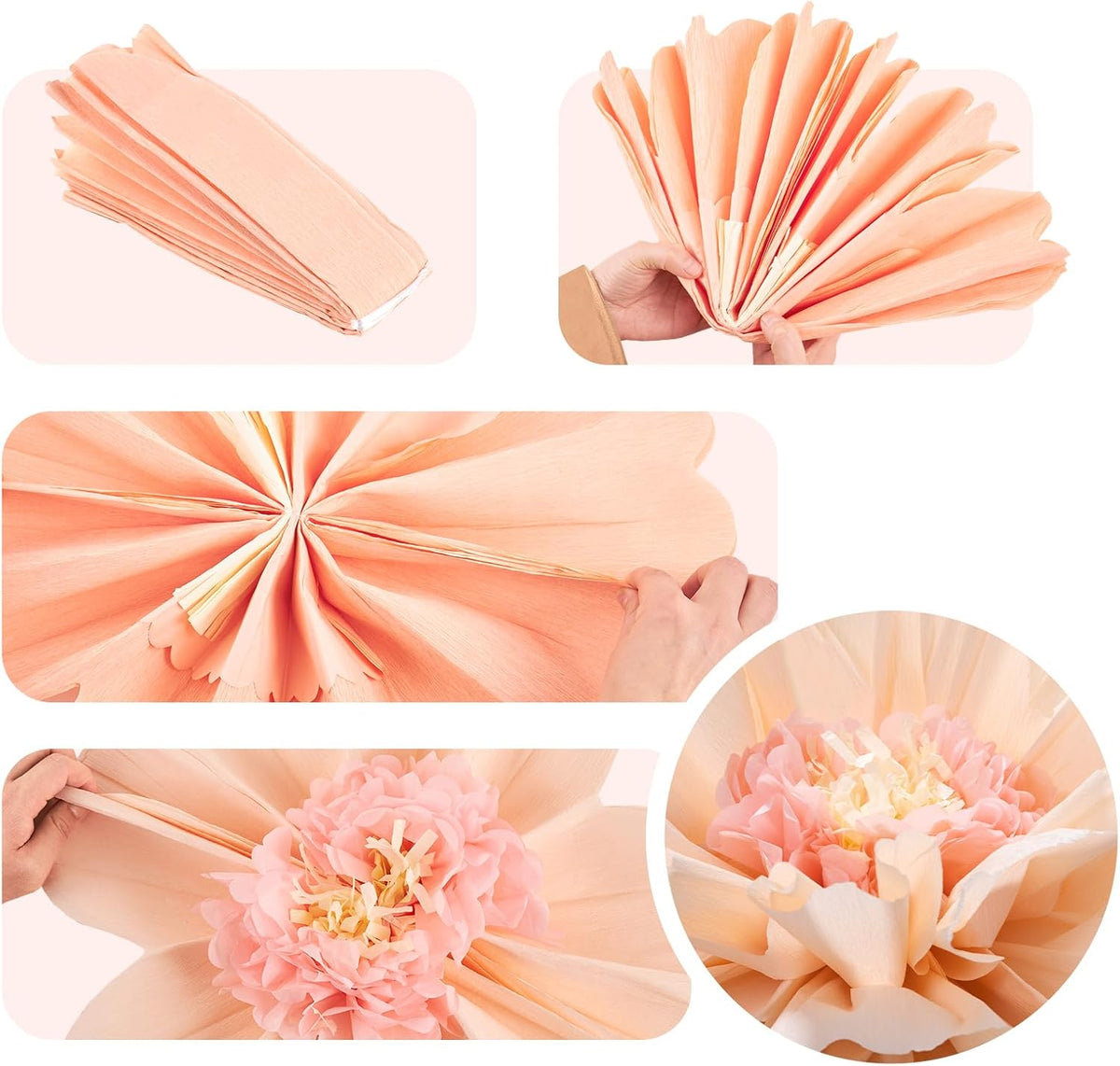 SUNBEAUTY 4 PCS 20" Hot Pink Orange Fall Birthday Party Decorations Giant Paper Flowers Large Crepe
