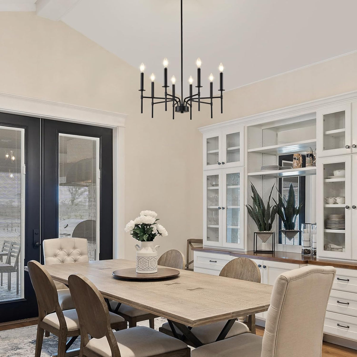 8 Light Black Chandelier Light Fixture, Modern Farmhouse Chandeliers for Dining Room Light Fixture