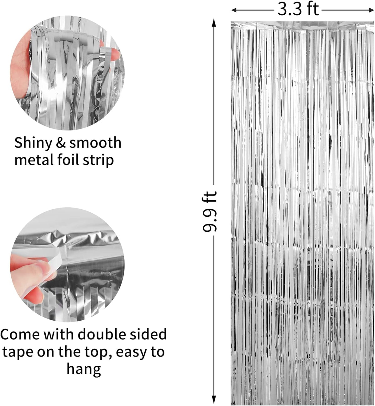 Crosize 4 Pack 3.3 x 9.9 ft Silver Foil Fringe Curtains Party Decorations, Silver Tinsel Curtain