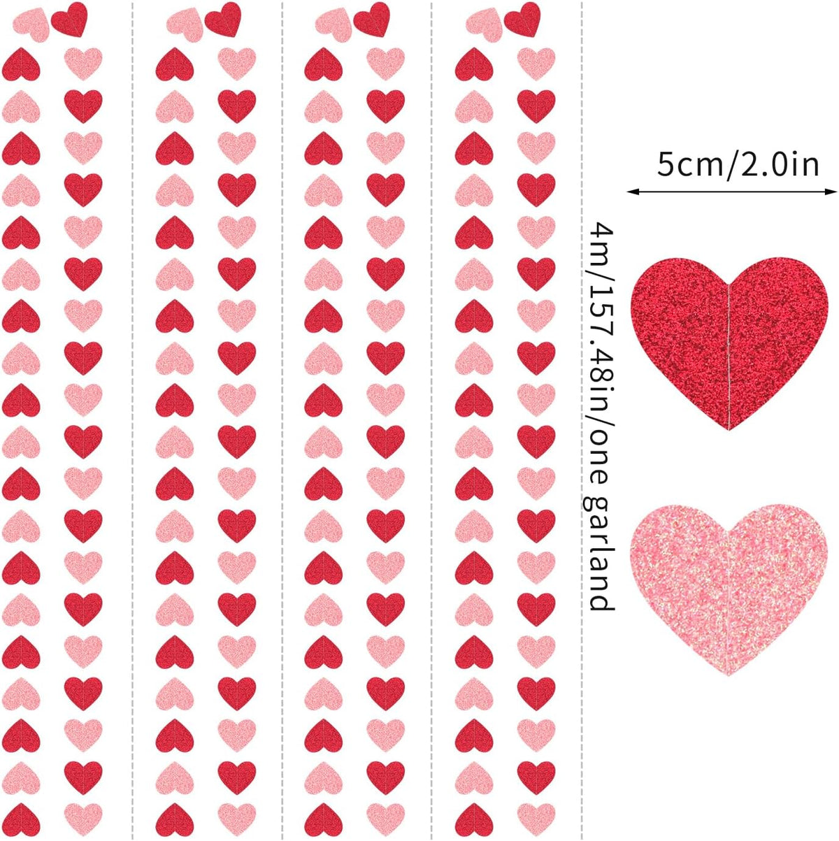 Red Pink Party-Decorations Heart Garland - 52ft Streamers Paper Banner,Proposal Anniversary