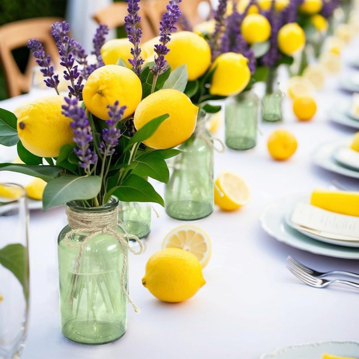 Vintage Glass Flower Vase，6 Pack Green Farmhouse Glass Centerpiece Vases Mason Jars for Weddings